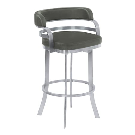 Armen Living Prinz 30" Bar Height Swivel Gray Faux Leather and Brushed Stainless Steel Bar Stool LCPRBAGRBS30